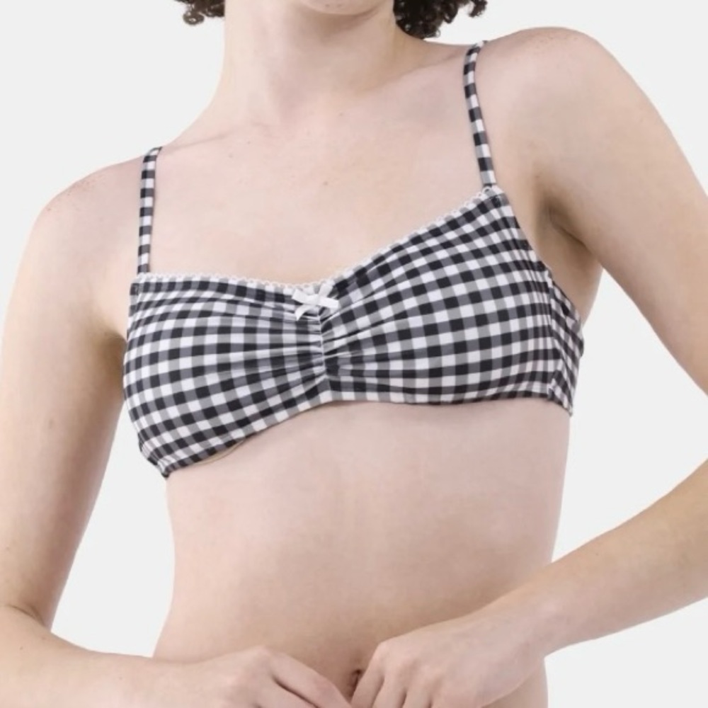 No Boundaries Gingham Bow Bralette Bikini Top Black White Size XXL